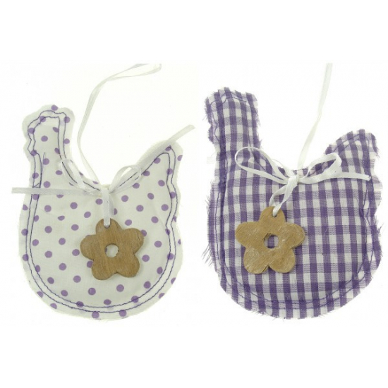 Tyúk textil akasztós 9*12cm pöttyös/kockás lila