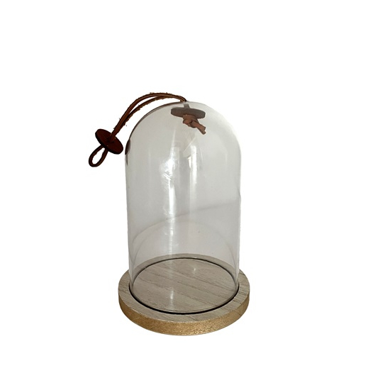 Üveg búra fa talpon 12*18cm átlátszó