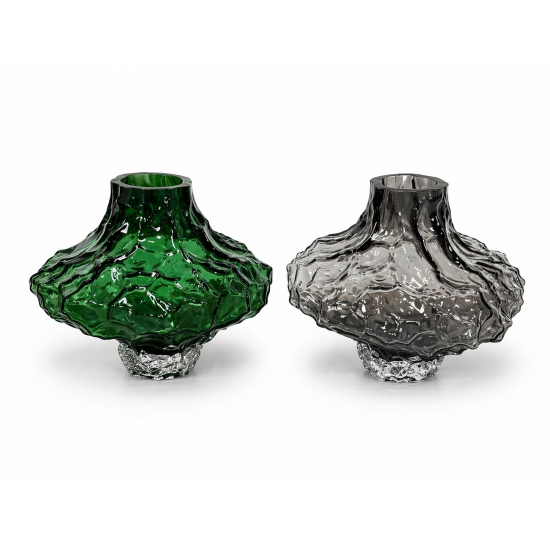 Váza üveg 18*14cm átlátszó szürke/zöld