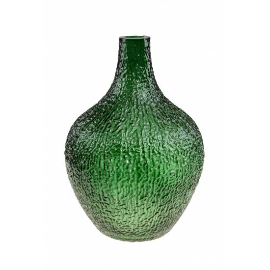 Üveg váza öblös 3,5*21*30cm nyomott mintás zöld