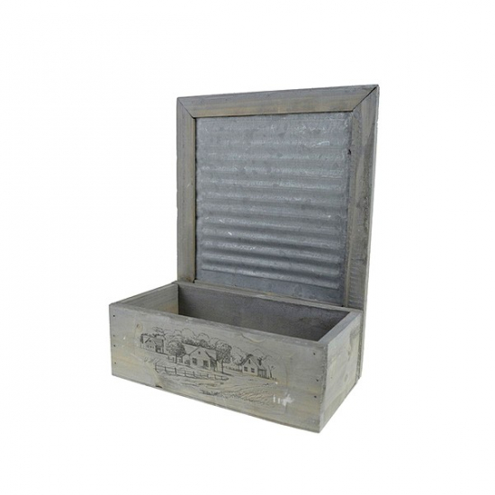 Virágtartó fa zsaluval 24*13*29,5cm natúr natúr
