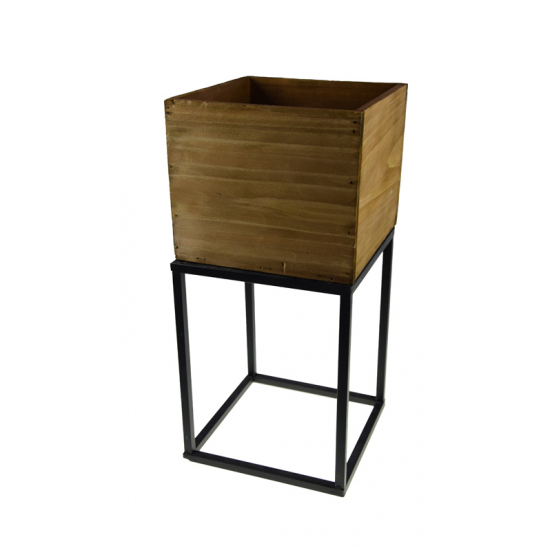 Virágtartó láda fa fém lábbal 18*18*38.5cm barna/fekete